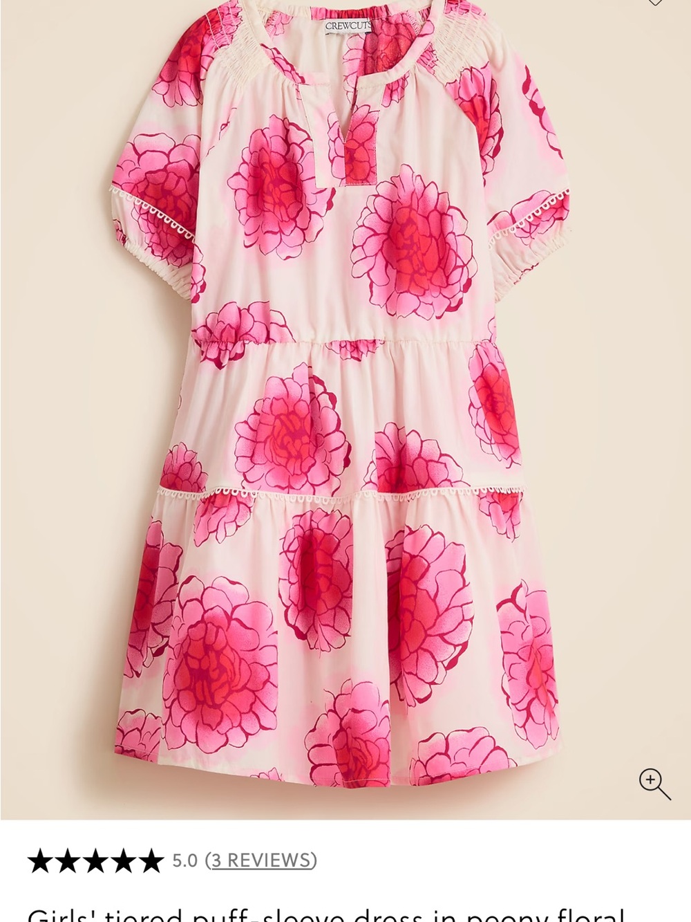 Crewcuts Pink Peony Floral Tiered Puff-Sleeve Dress size 10